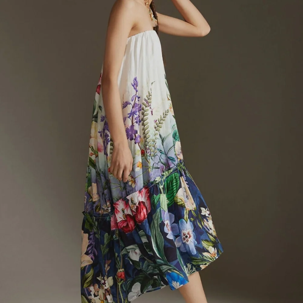ANTHROPOLOGIE Strapless Maxi Dress, Ivory Floral, NWT! - Picture 3 of 14